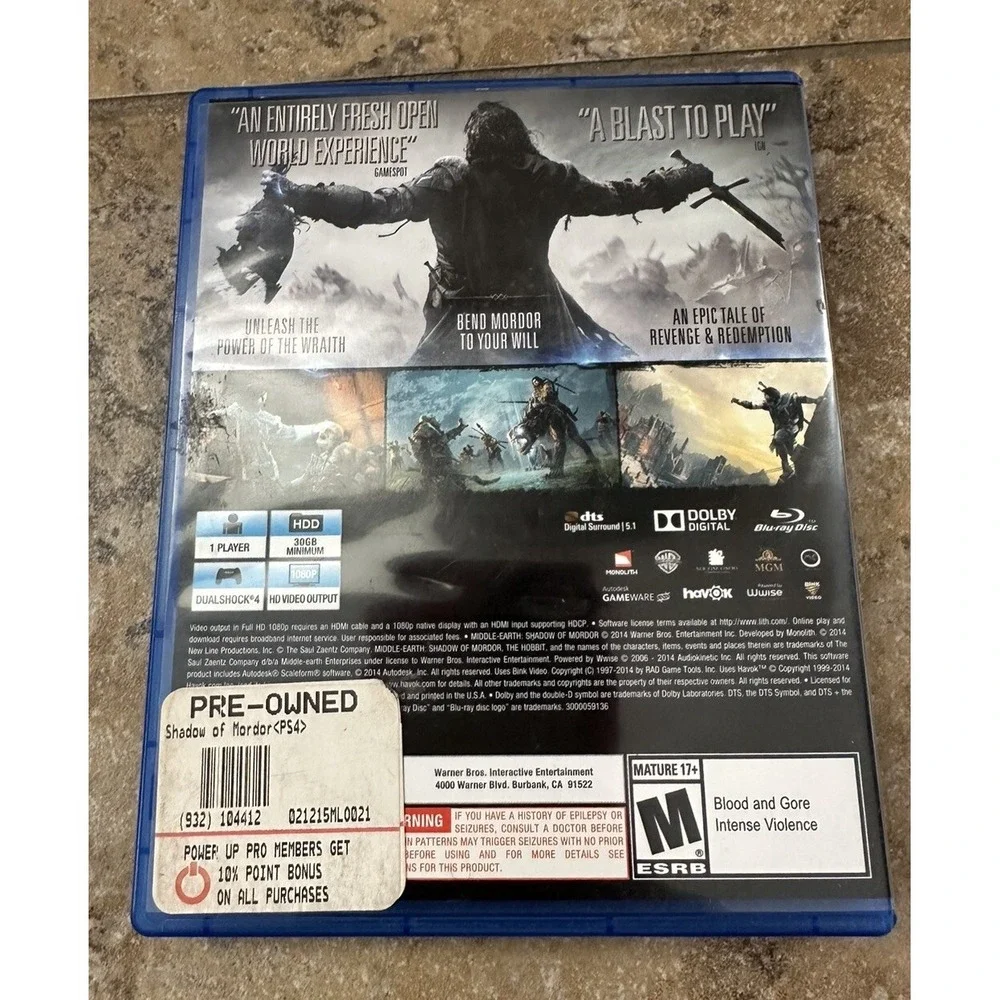 PlayStation 4 Game ~ SHADOW OF MORDOR Middle-Earth